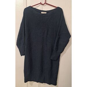 White + Warren Women Small Oversized Sweater Dress Boat Neck 100% CASHMER  blue